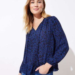 NWT LOFT Leopard Print Ruffle Blouse Size XXS